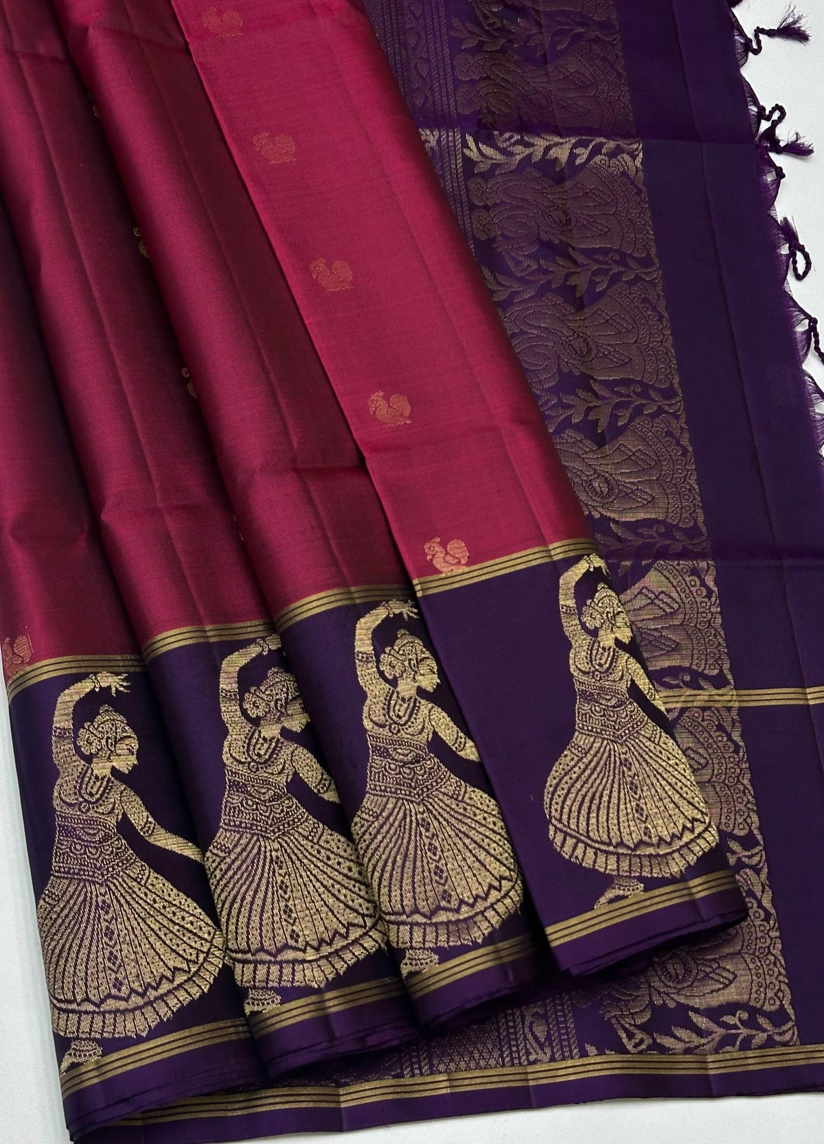 Beautiful Bharatanatiyam south Indian dance border pure kanchipuram SOFT SILK SAREE