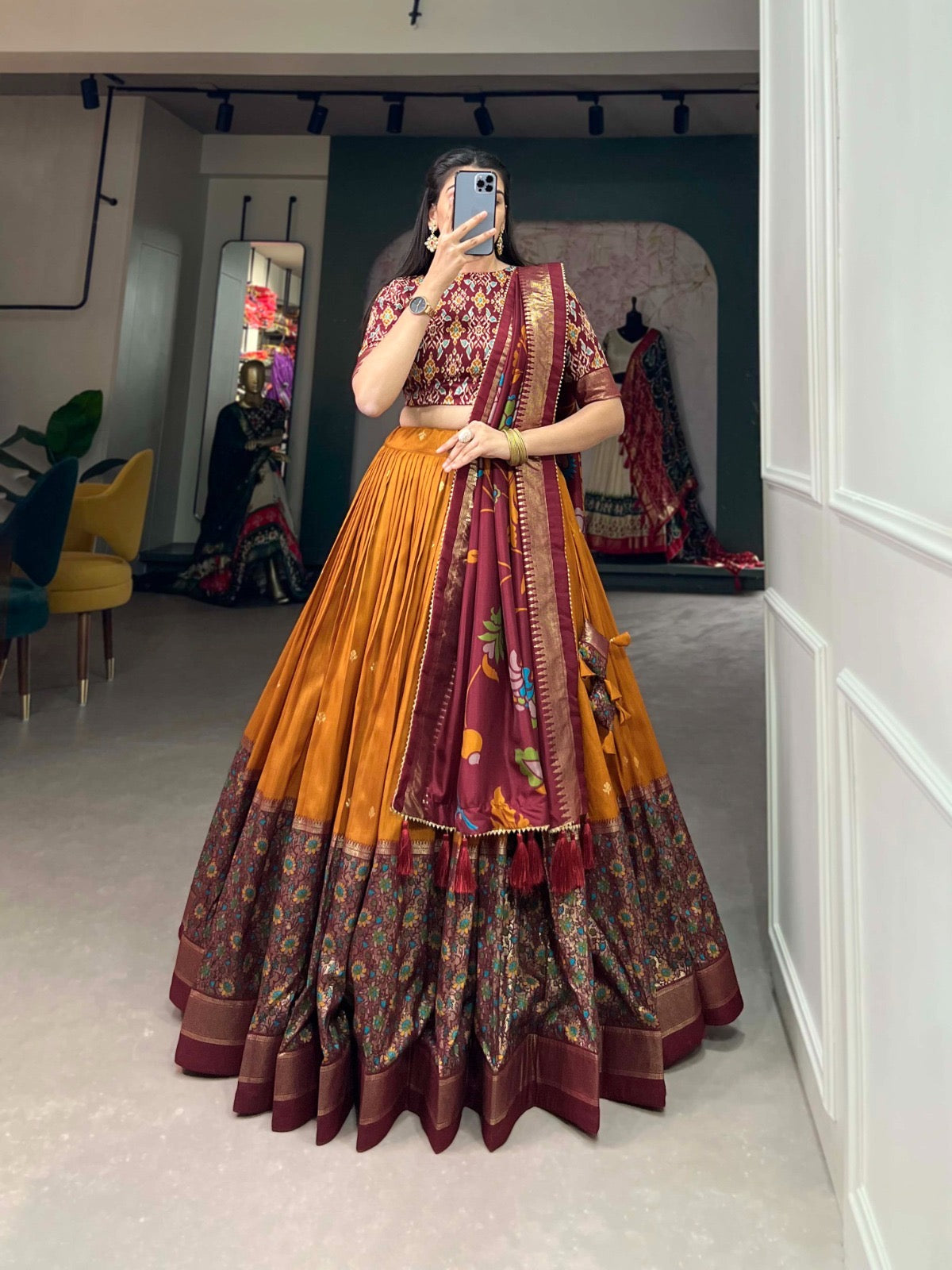 Semistitched Tussar Silk Lehenga Set : ready for dispatch