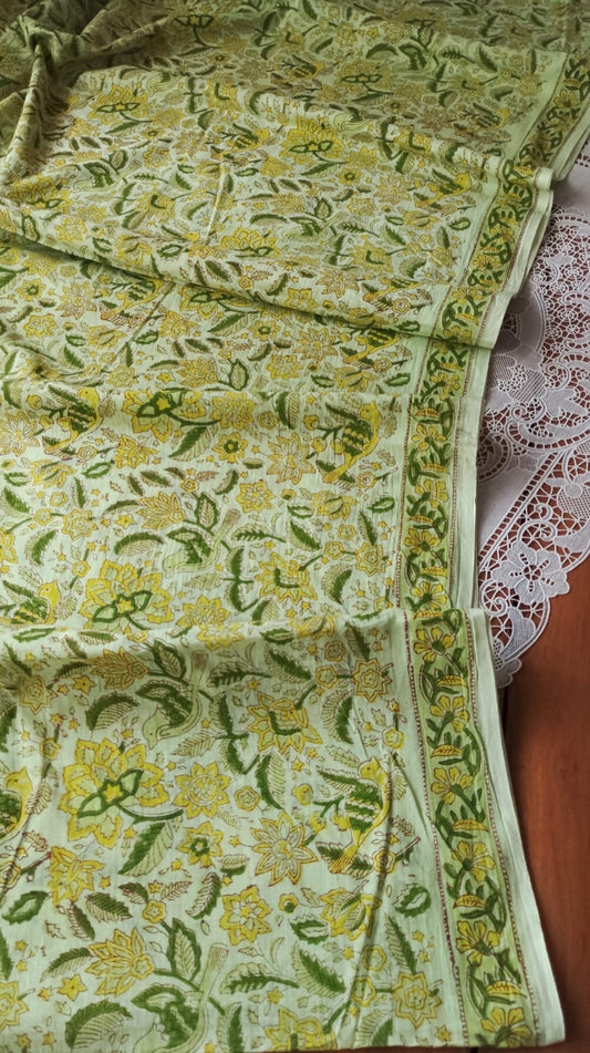 Soft hand printed premium mulmul cotton saree with blouse