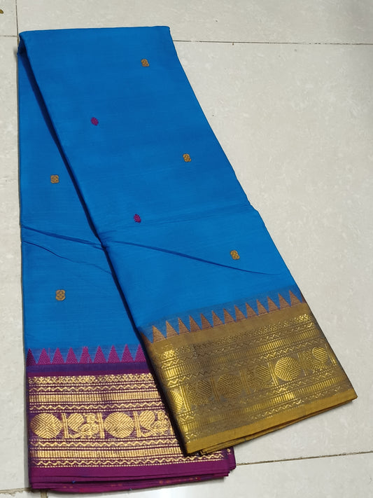 Pure handloom chettinadu kandangi saree without blouse : pretty temple kanchi border