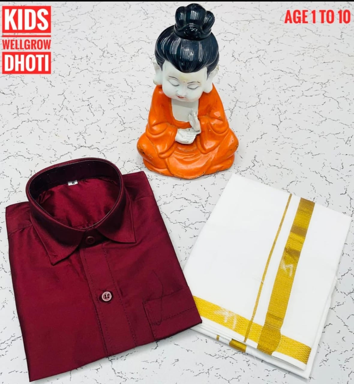 Pre order Age 1 to 5 Boys ethnic shirt and velcro dhoti set