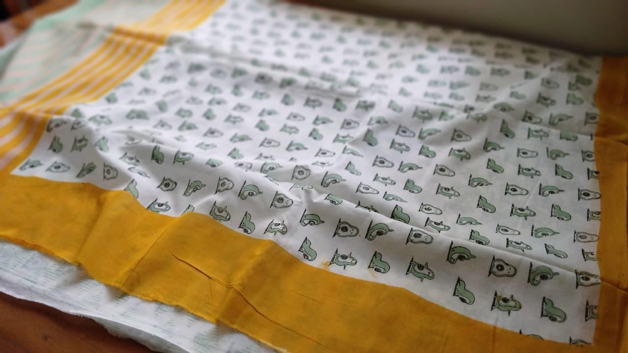 Soft hand printed premium mulmul cotton saree with blouse