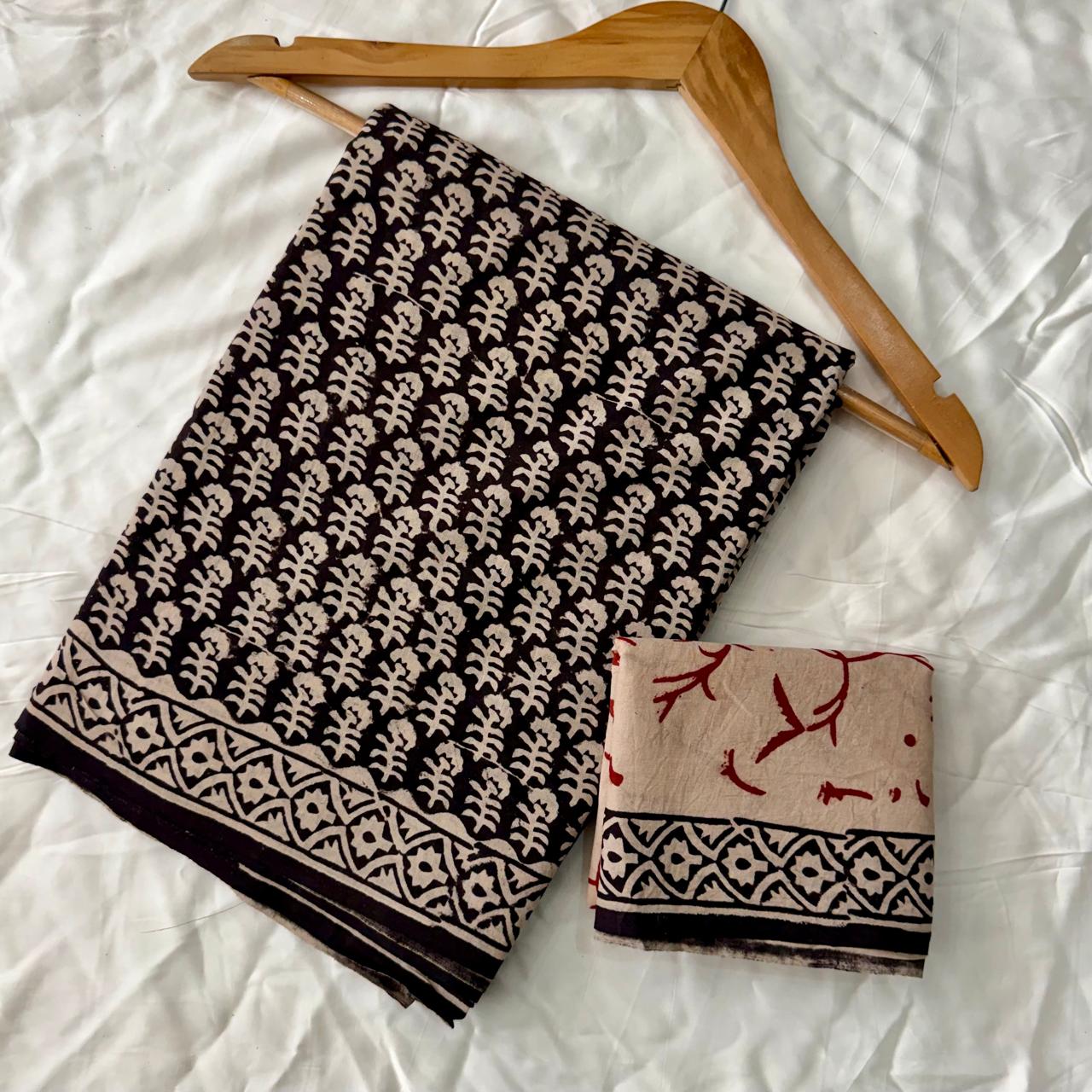 Pre-Order Bagru handBlock Print Cotton mulmul Sarees With Running Blouse