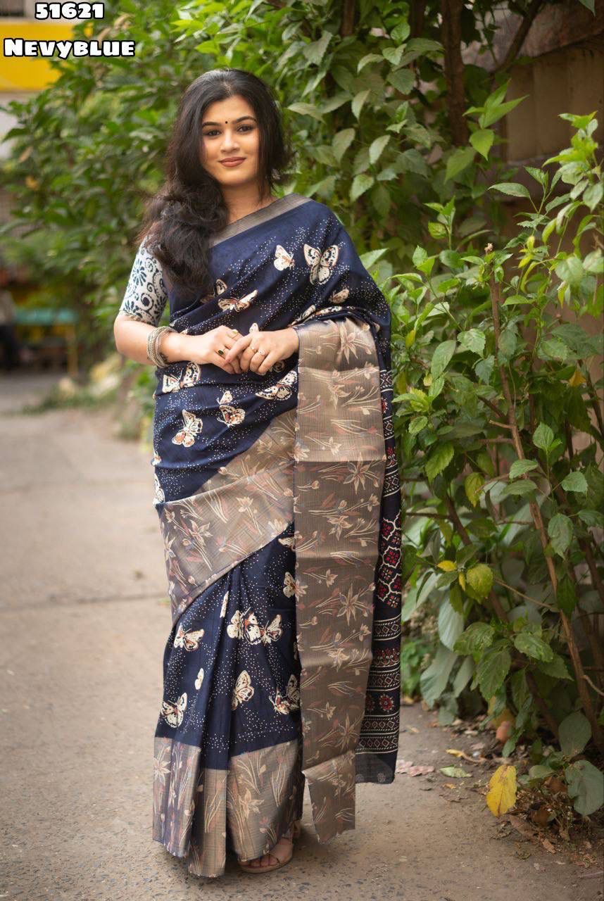 Soft Chanderi linen saree with pretty butterfly prints