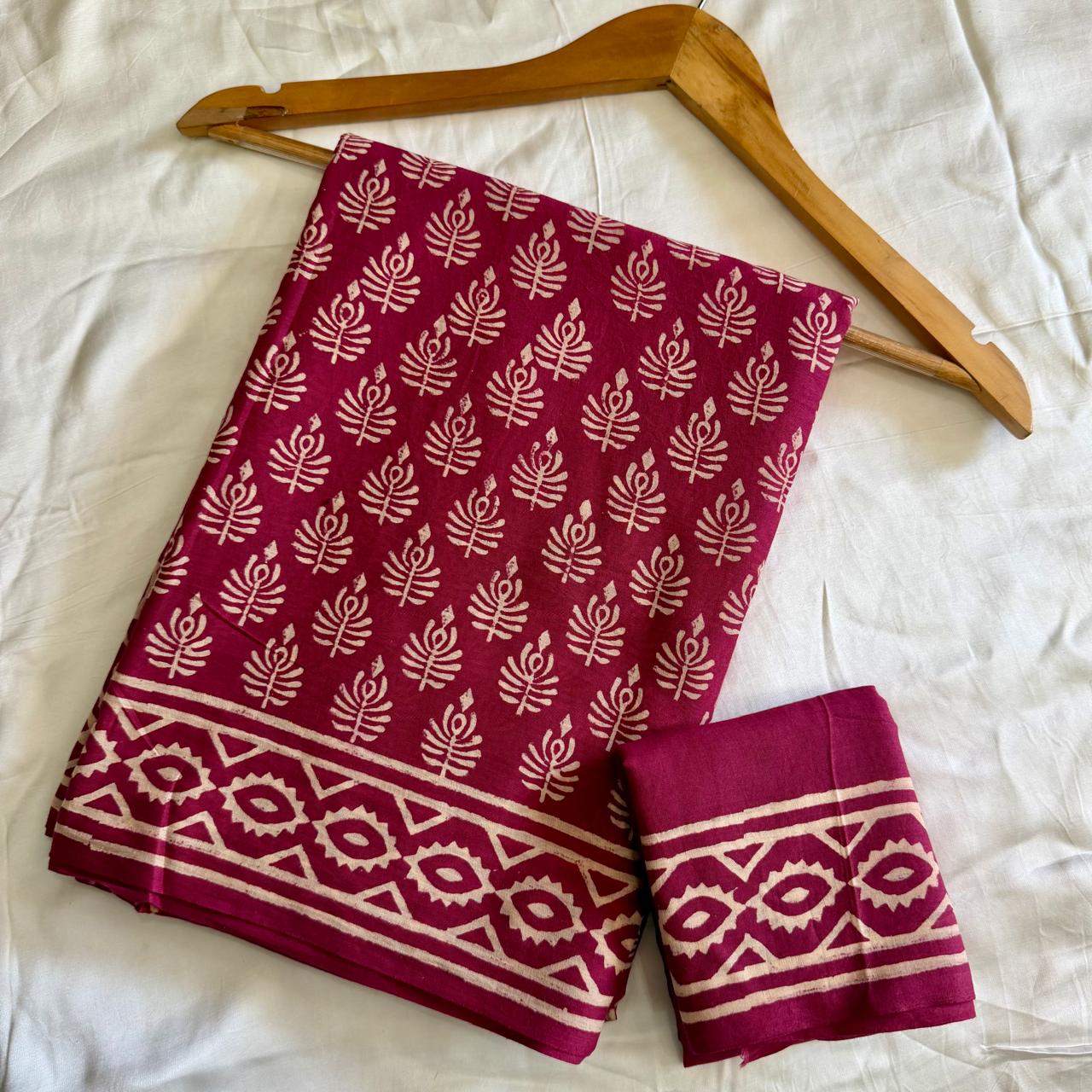 Pre-Order Bagru handBlock Print Cotton mulmul Sarees With Running Blouse