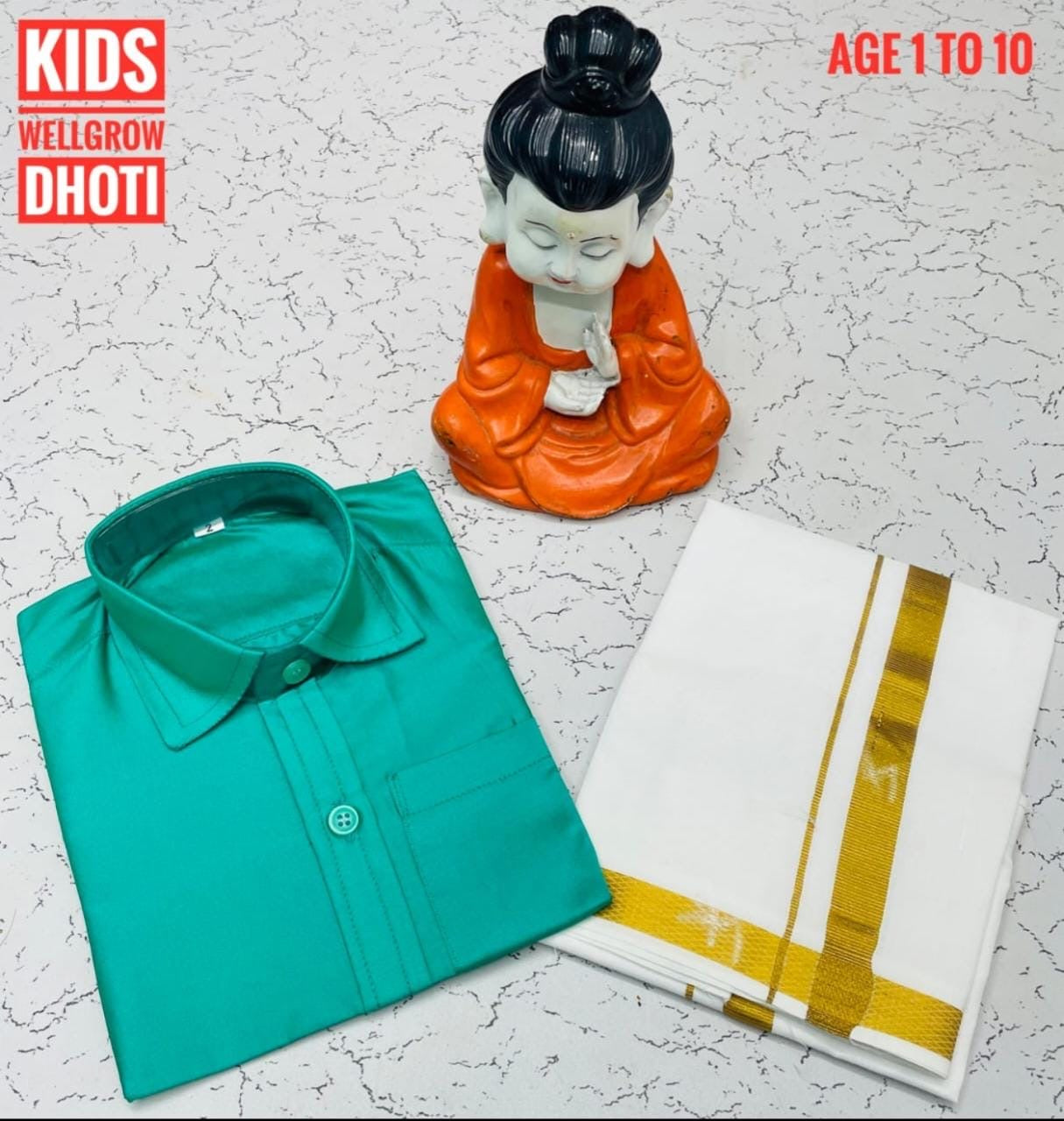 Pre order Age 1 to 5 Boys ethnic shirt and velcro dhoti set