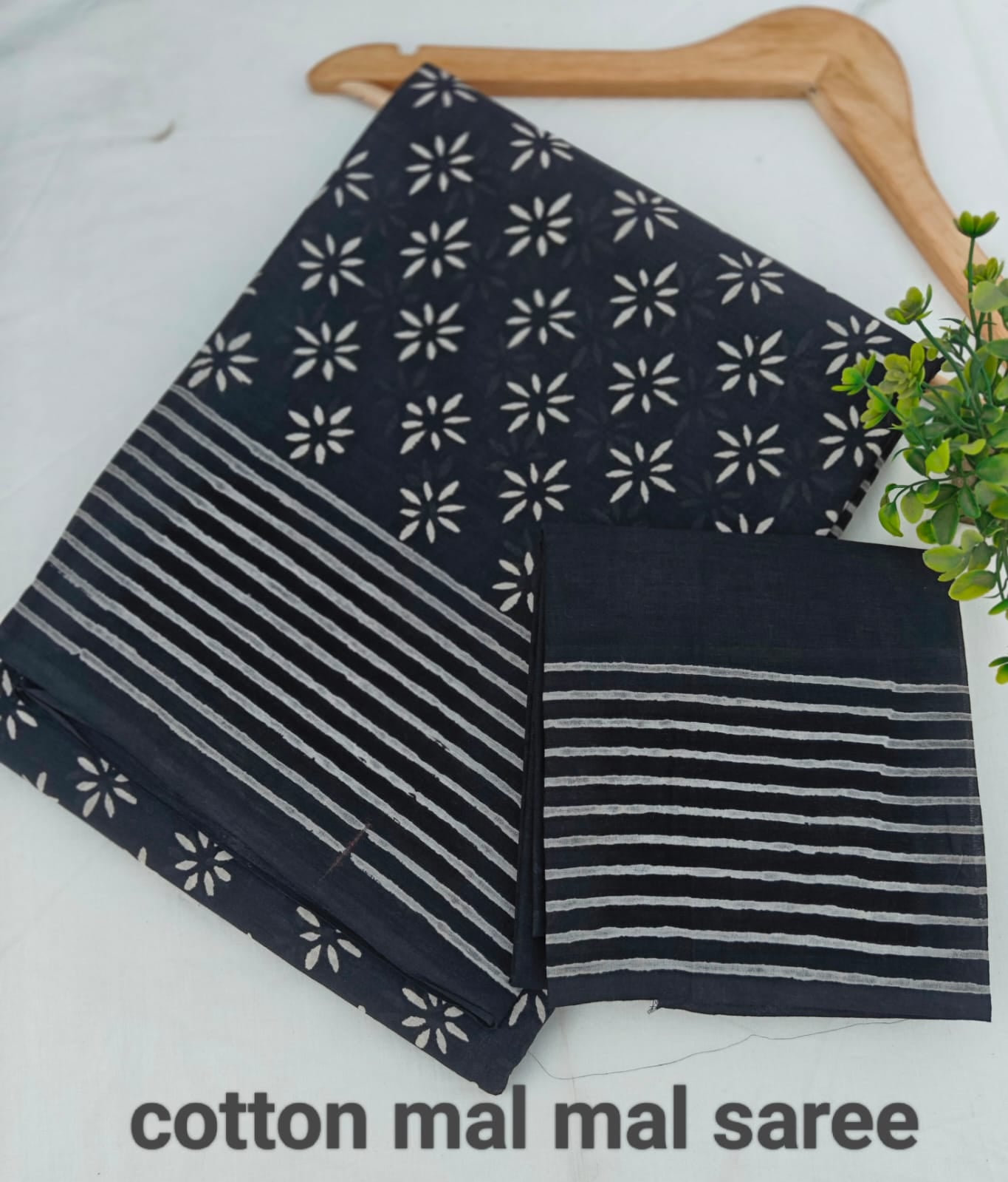 Pre-Order Black Bagru handBlock Print Cotton mulmul Sarees With Running Blouse