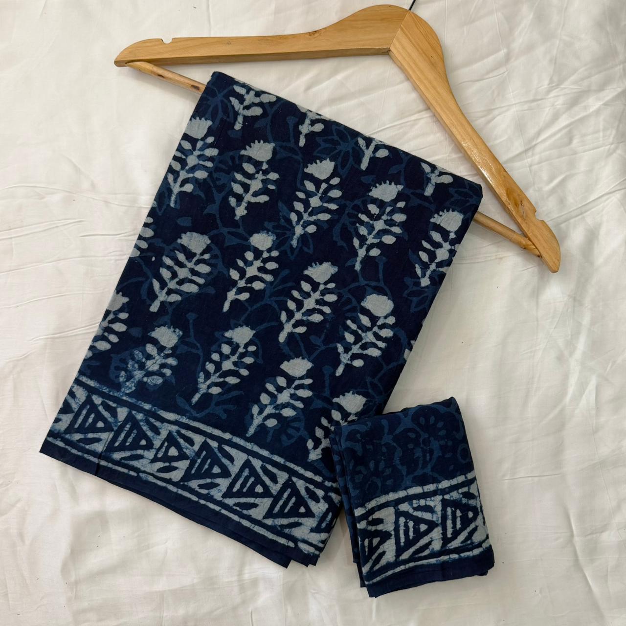 Pre-Order Bagru handBlock Print Cotton mulmul Sarees With Running Blouse