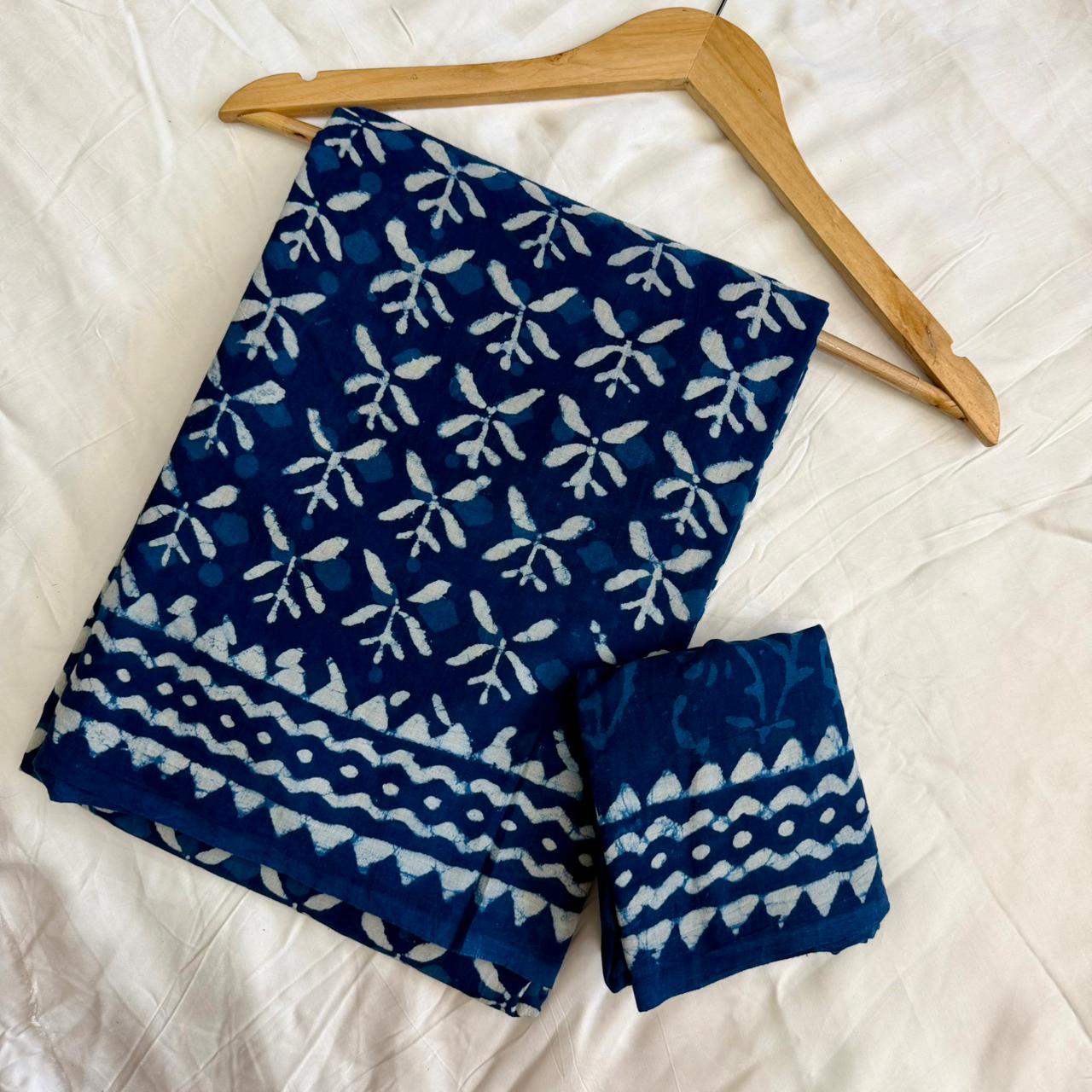Pre-Order Bagru handBlock Print Cotton mulmul Sarees With Running Blouse