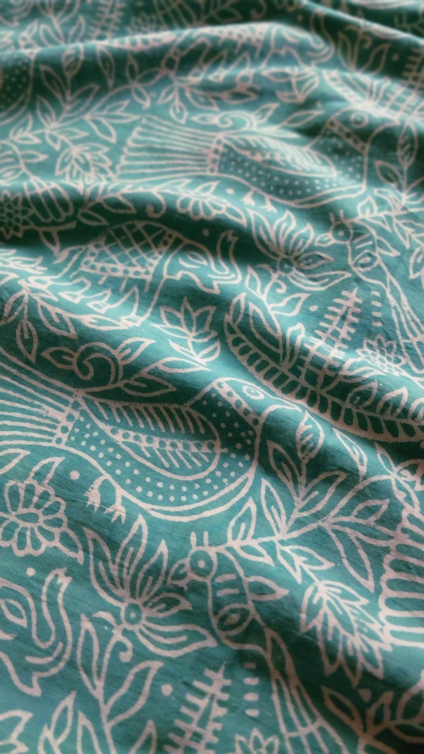 Soft hand printed premium teal green mulmul cotton saree with blouse