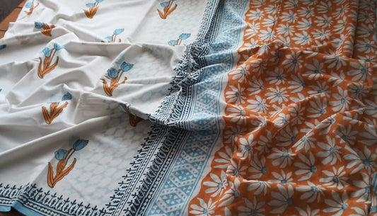 Soft hand printed premium mulmul cotton saree with blouse