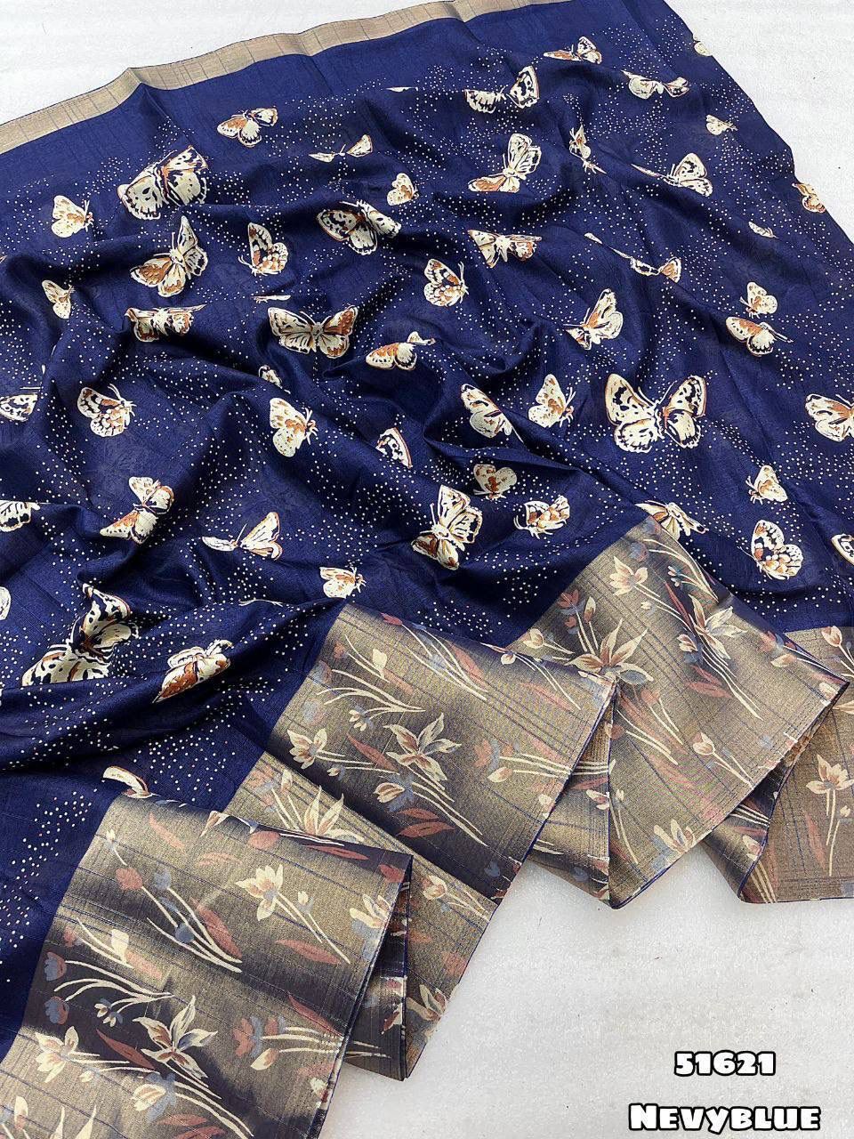 Soft Chanderi linen saree with pretty butterfly prints