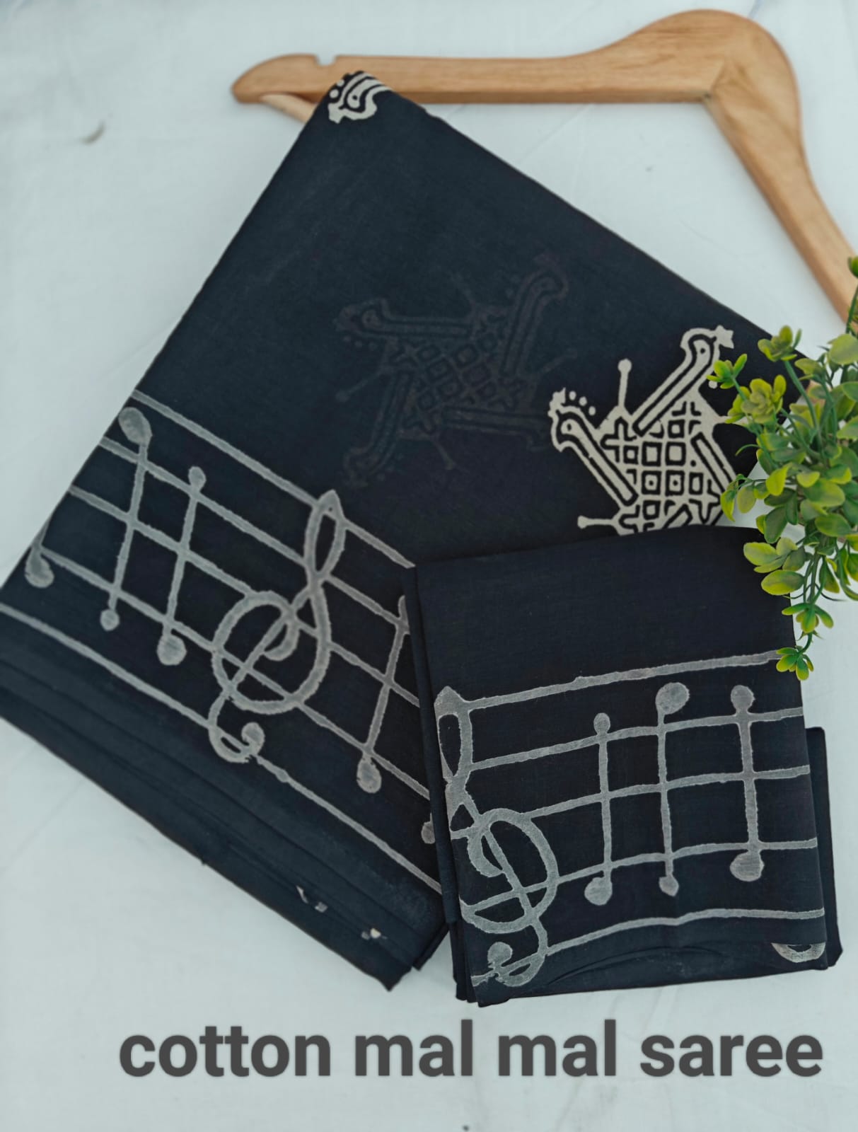 Pre-Order Black Bagru handBlock Print Cotton mulmul Sarees With Running Blouse