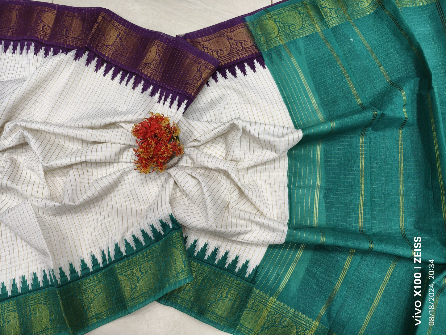 Exclusive Madurai Cotton Ganga Jamuna border with blouse