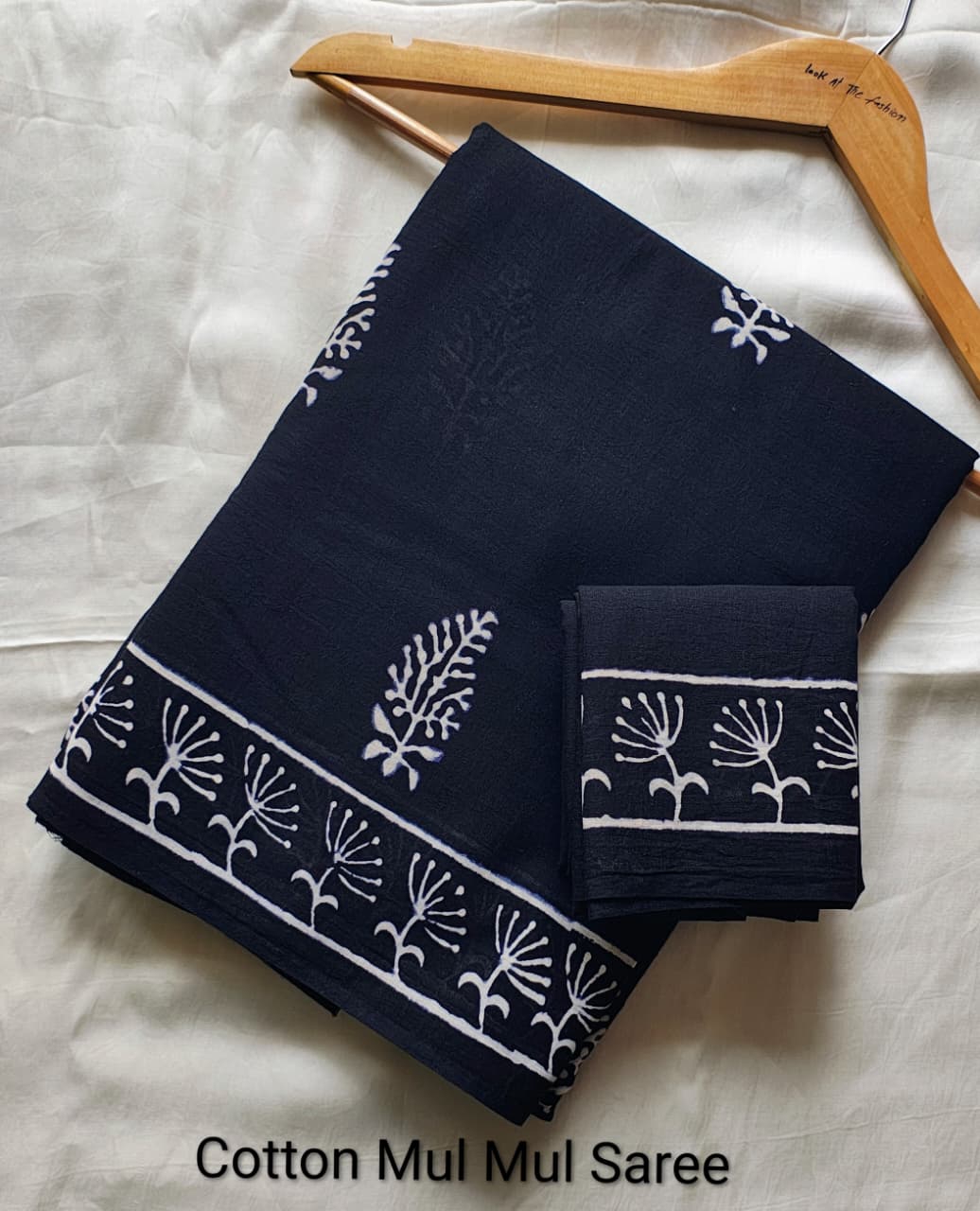 Pre-Order Black Bagru handBlock Print Cotton mulmul Sarees With Running Blouse