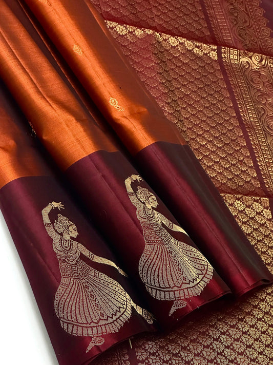 Beautiful Bharatanatiyam south Indian dance border pure kanchipuram SOFT SILK SAREE - 2 no.s available