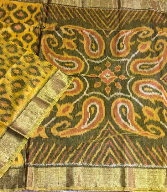 Chanderi cotton pochampalli saree with contrast pallu and blouse