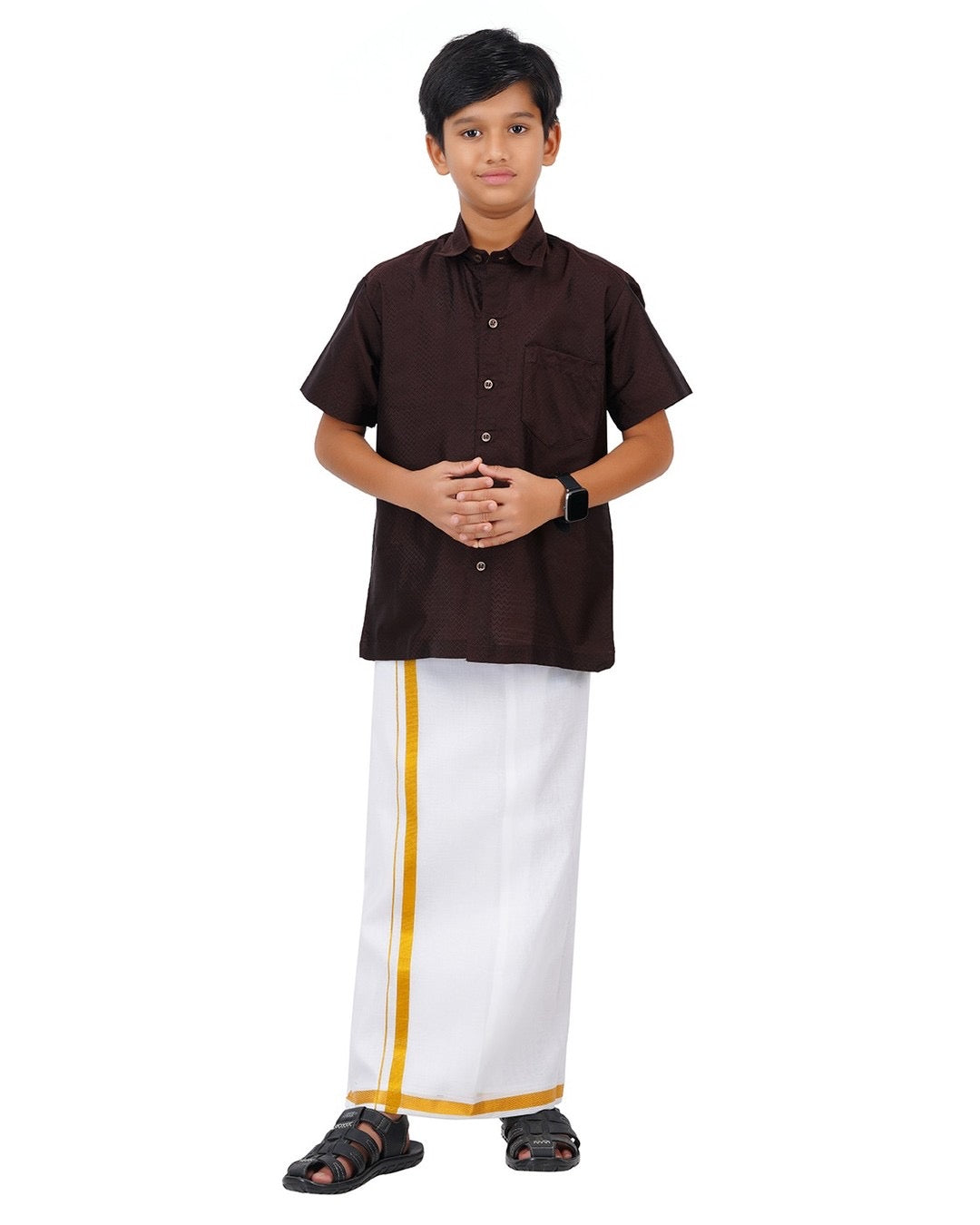 Pre order Age 1 to 5 Boys ethnic shirt and velcro dhoti set