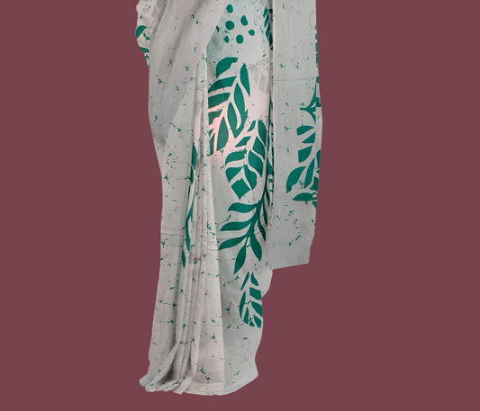 Beautiful Handblock printed pure cotton mulmul saree with blouse