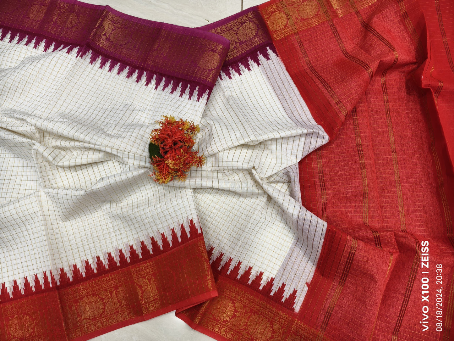 Exclusive Madurai Cotton Ganga Jamuna border with blouse