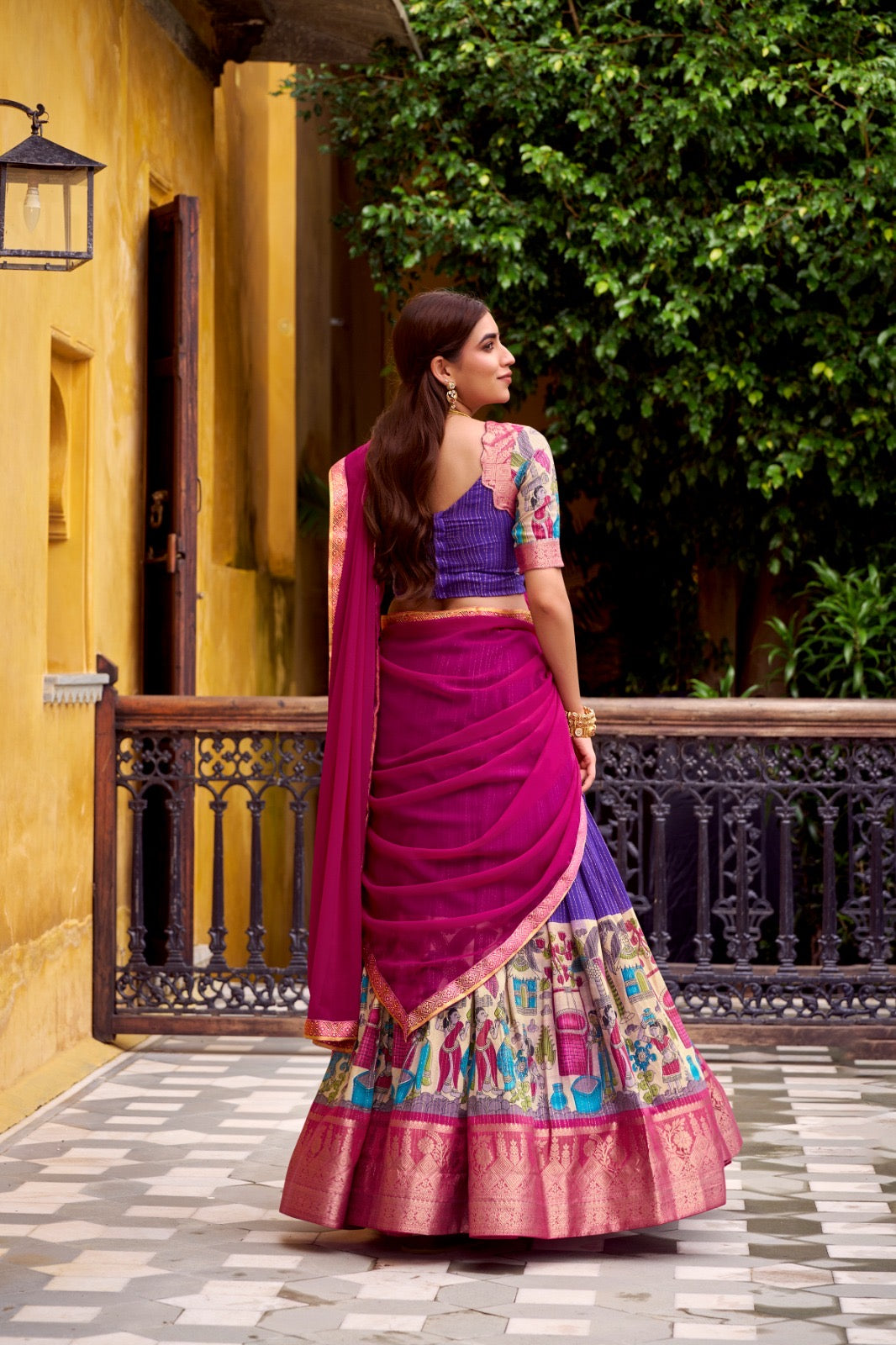 NITRIYA catalogue Fancy Semi stitched  Poly Chanderi lehenga, designed with delicate Zari stripes and enhanced with Kalamkari prints - New arrival ready for dispatch