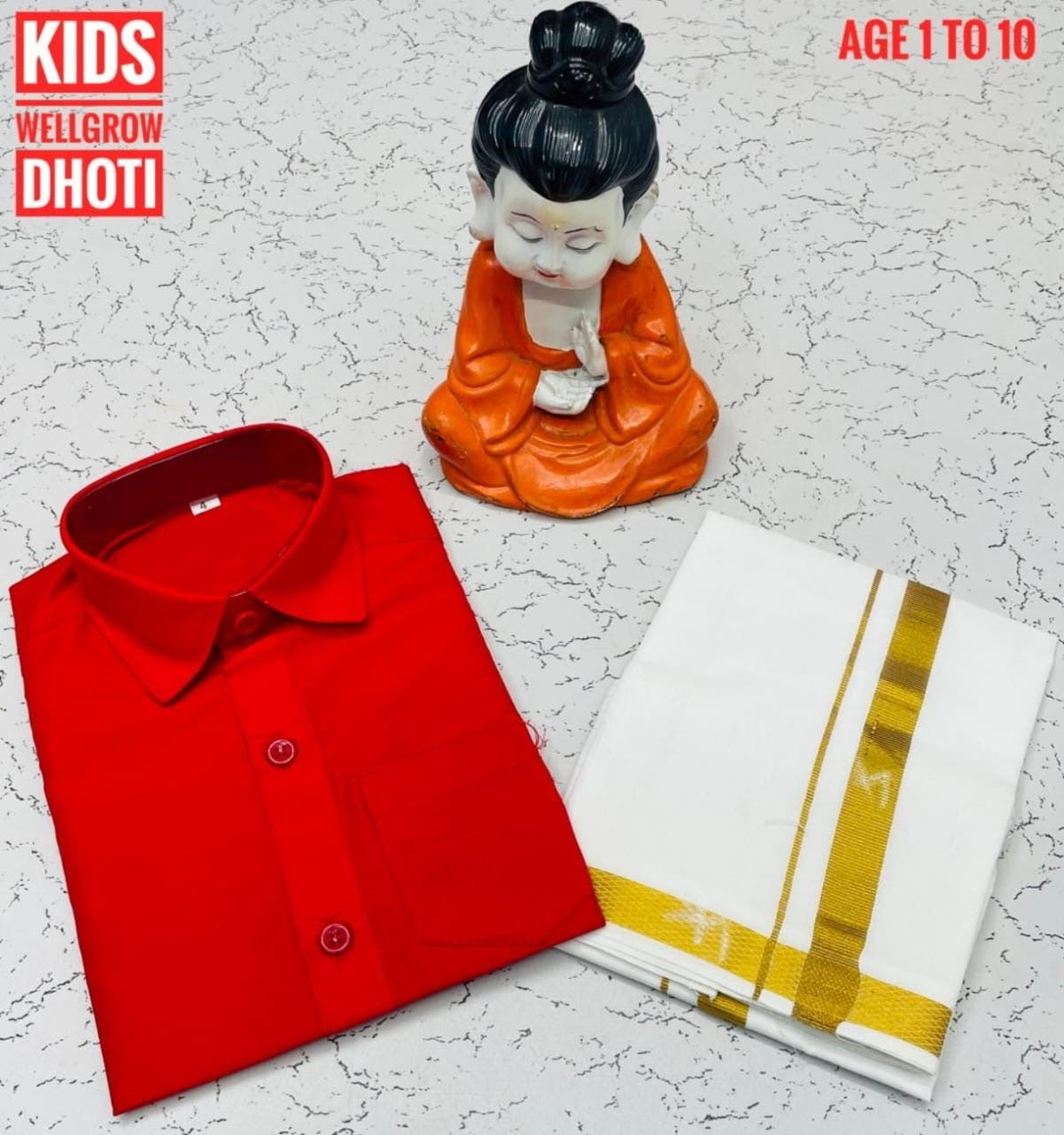 Pre order Age 1 to 5 Boys ethnic shirt and velcro dhoti set