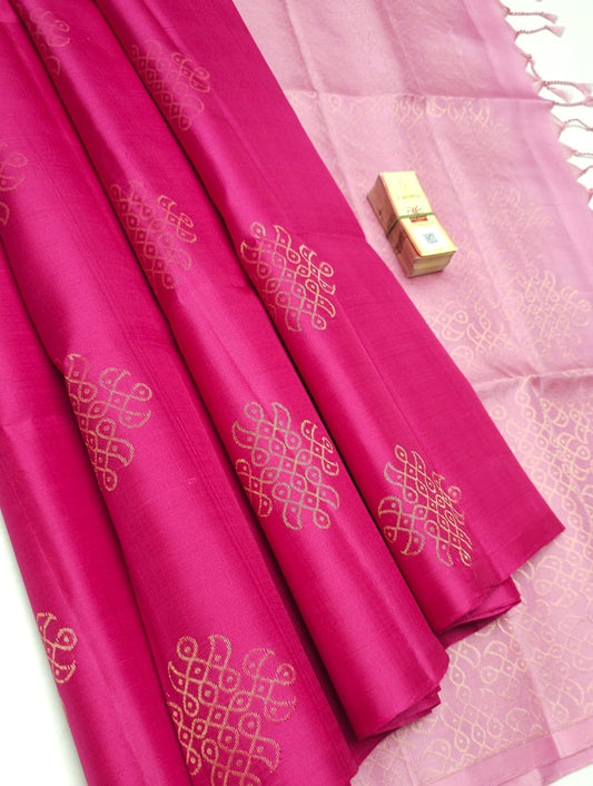 PURE HANDLOOM SOFT SILK RANGOLI/KOLAM BUTTAS ALL OVER SAREE