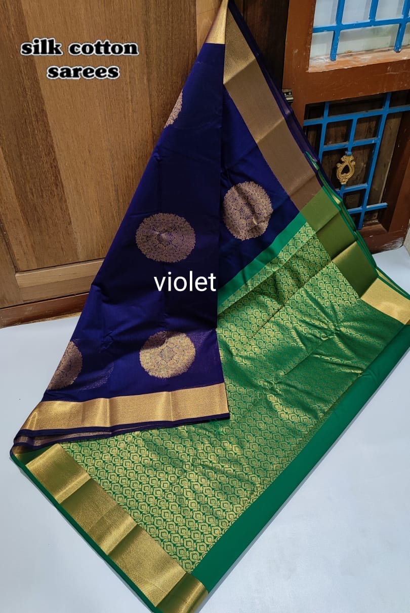 Pre-order Handloom Mercerized silk cotton sarees with all over chakra butta and korvai design.