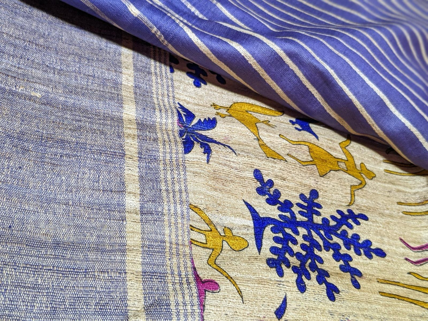 Multicolor Pure Tussar Gicha Silk Saree