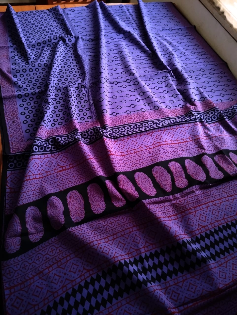 Soft premium hand dyed & hand printed bagru mulmul cotton saree with blouse