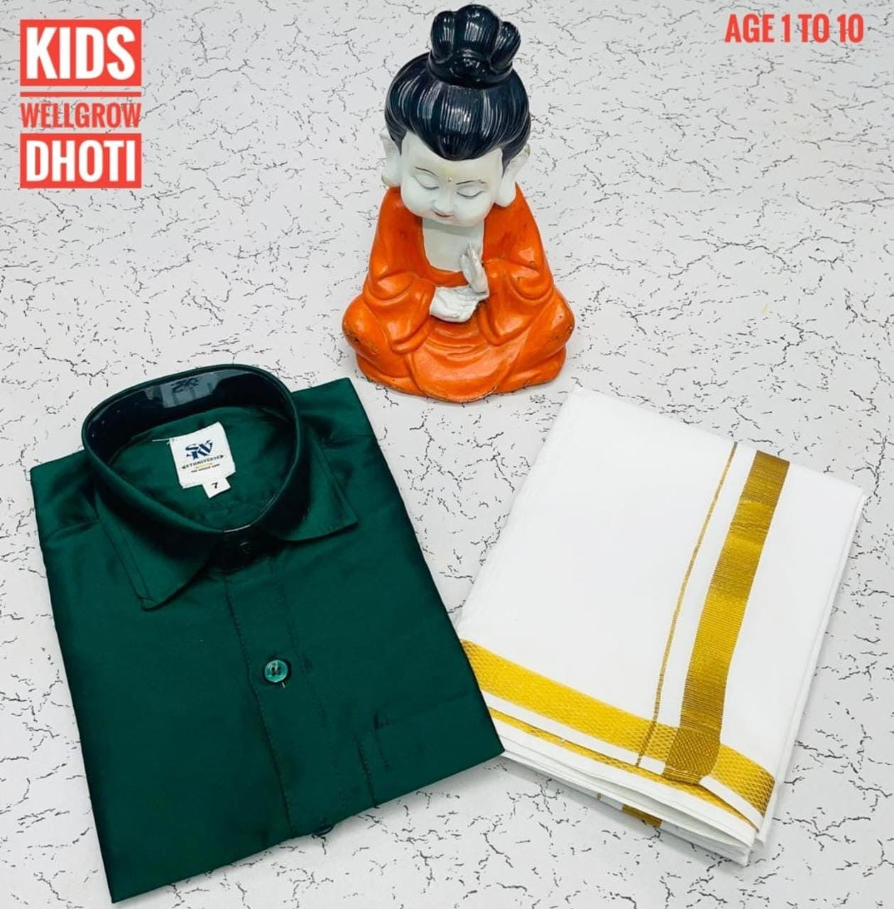 Pre order Age 1 to 5 Boys ethnic shirt and velcro dhoti set