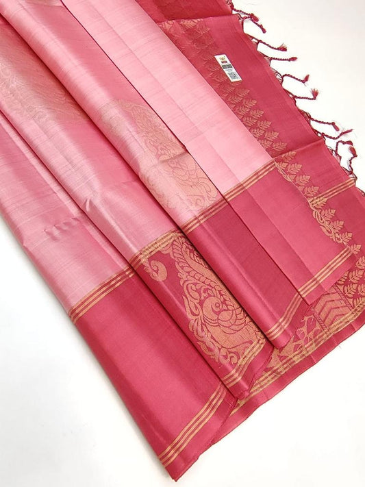 Elegant pink Pure Soft Silk Saree