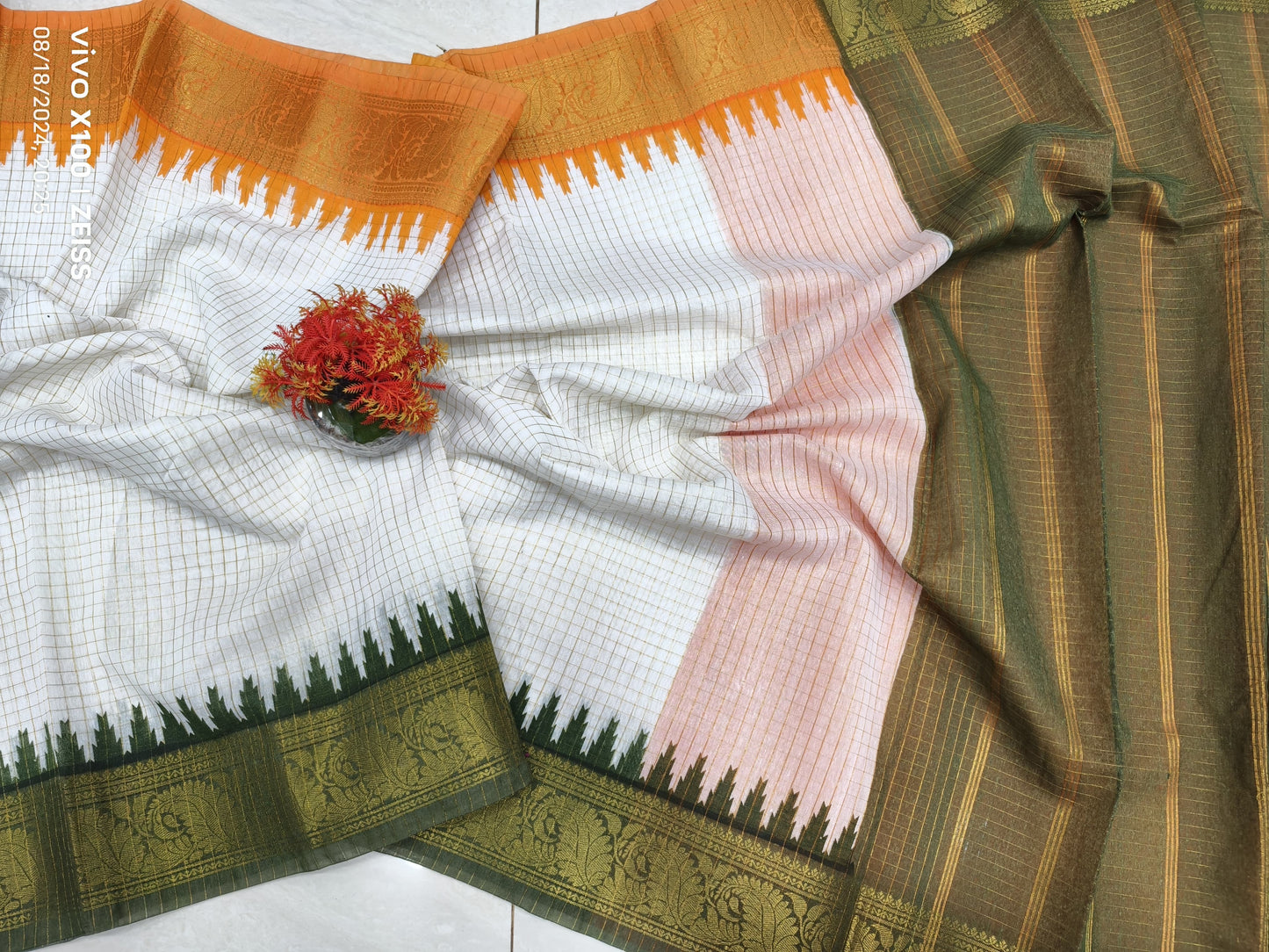 Exclusive Madurai Cotton Ganga Jamuna border with blouse