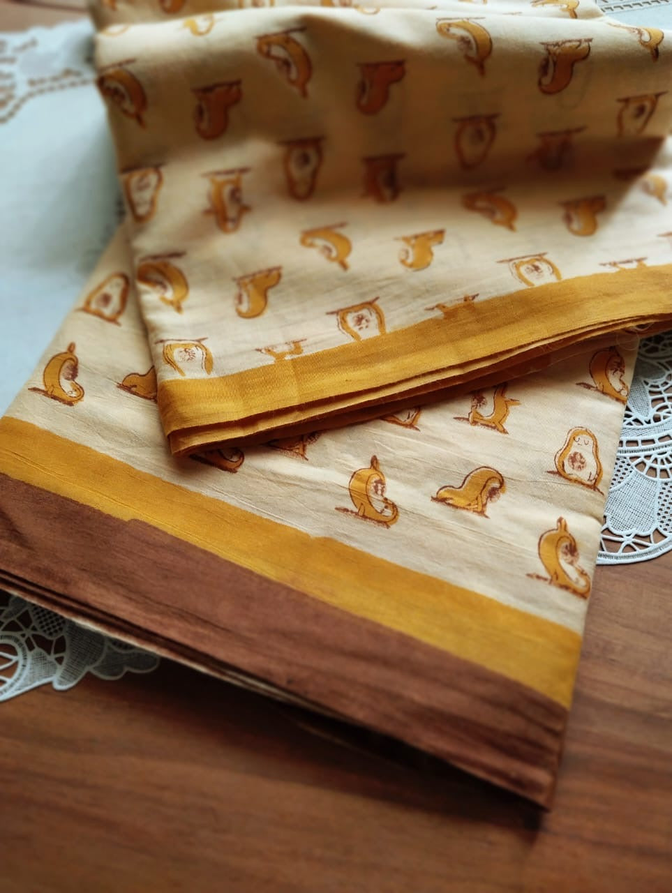 Soft premium hand dyed & hand printed bagru mulmul cotton saree with blouse