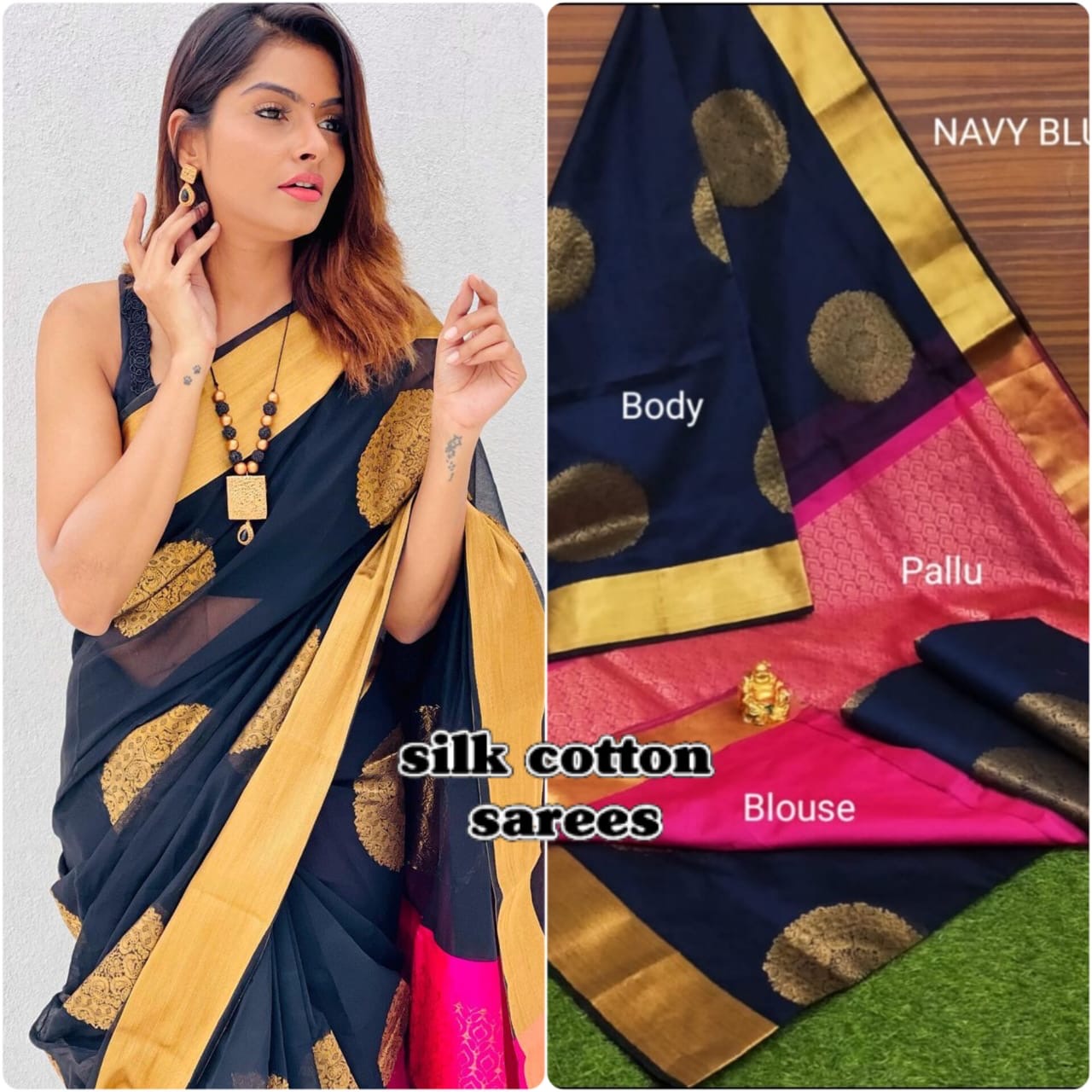 Pre-order Handloom Mercerized silk cotton sarees with all over chakra butta and korvai design.