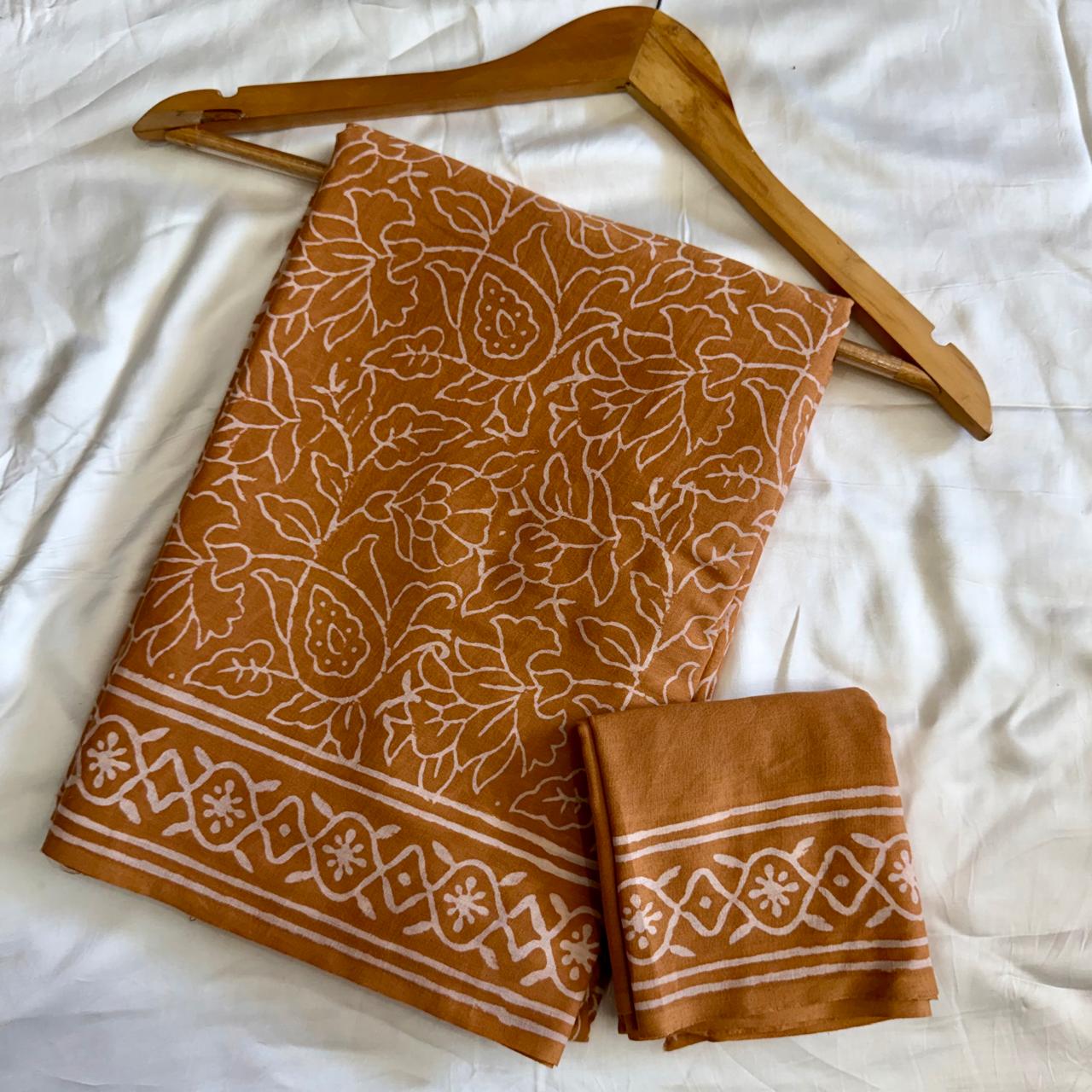 Pre-Order Bagru handBlock Print Cotton mulmul Sarees With Running Blouse