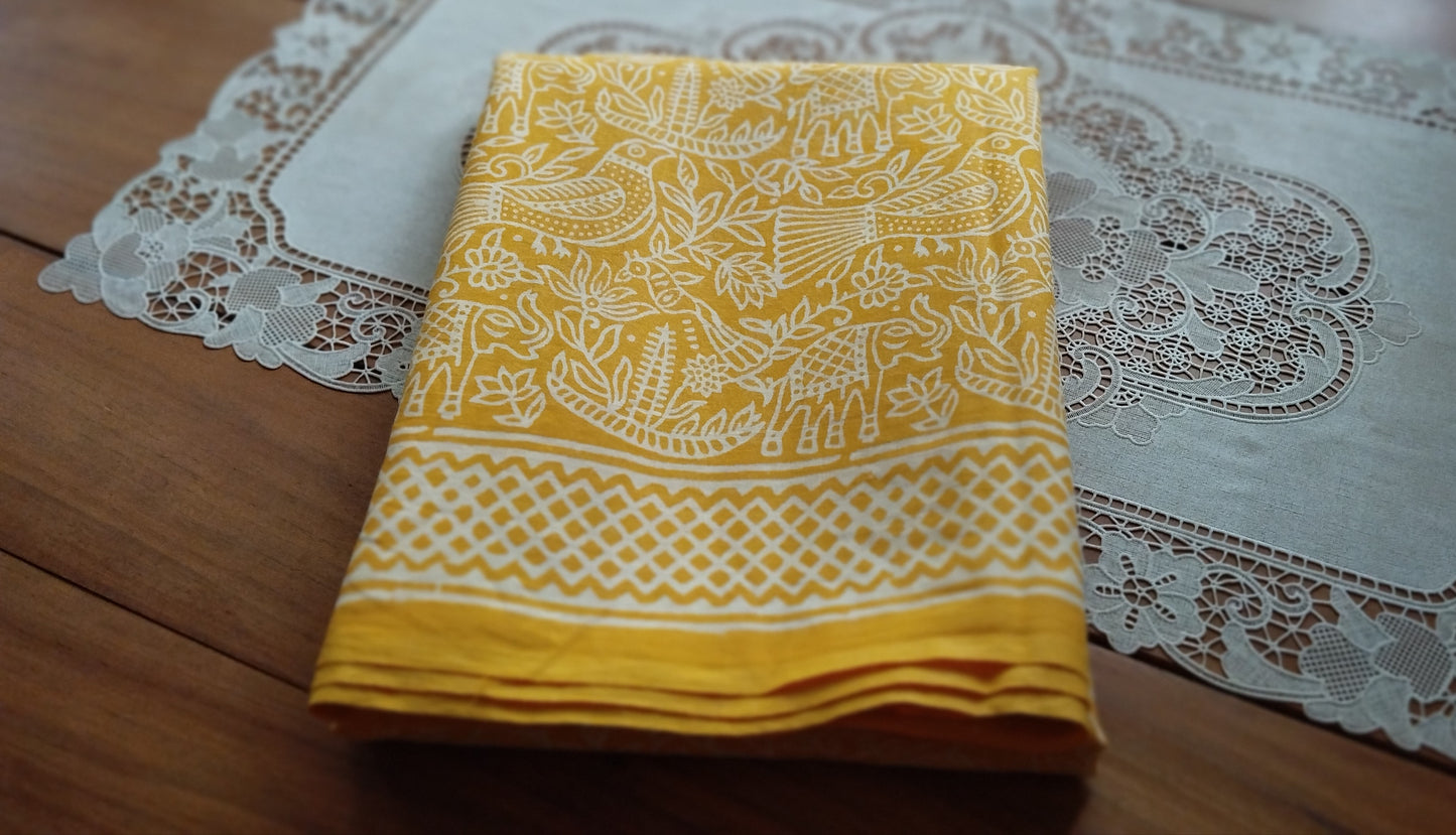 Soft hand printed premium mulmul cotton saree with blouse