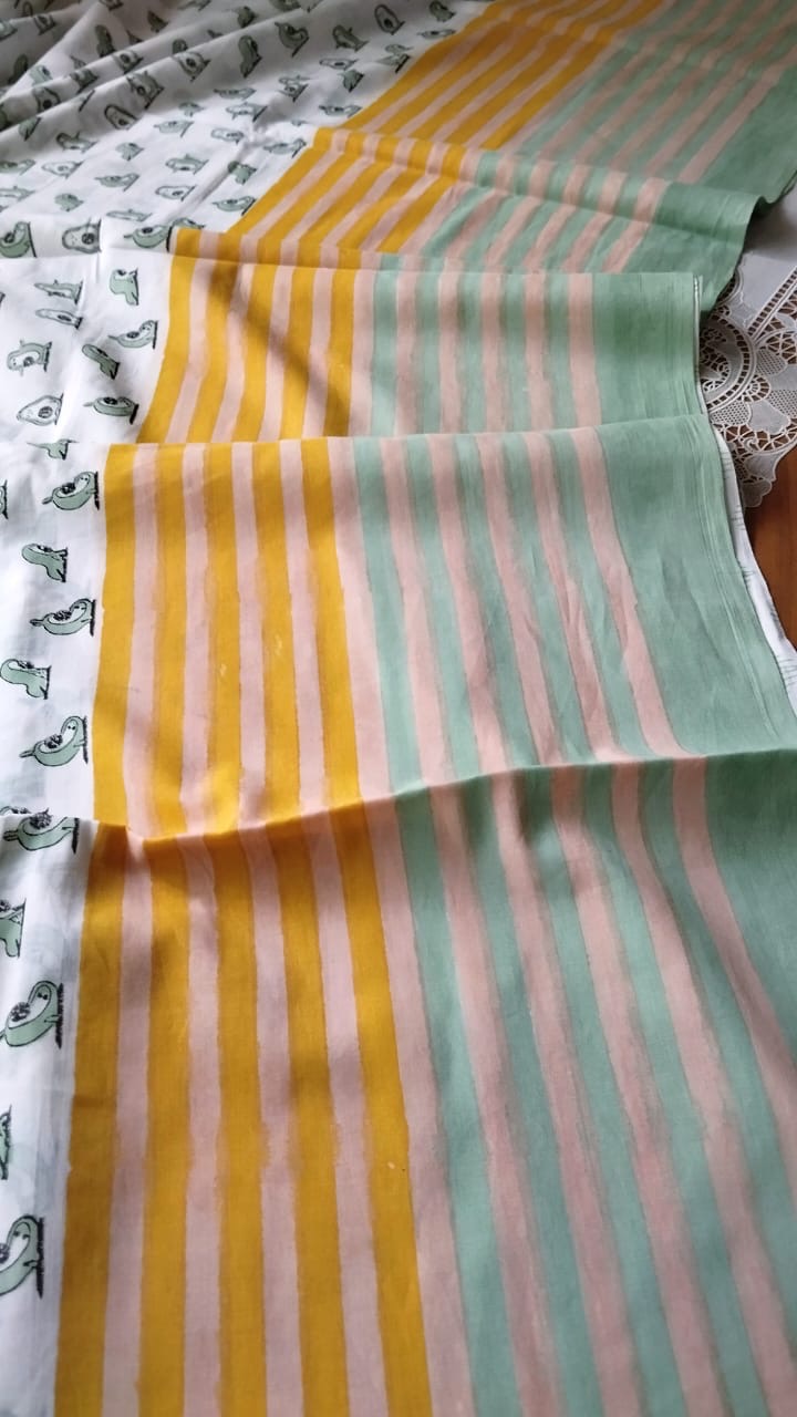 Soft hand printed premium mulmul cotton saree with blouse