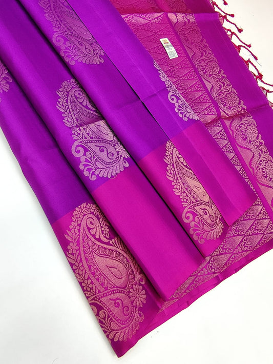 Majestic magenta with pretty pink : pure handloom soft silk saree