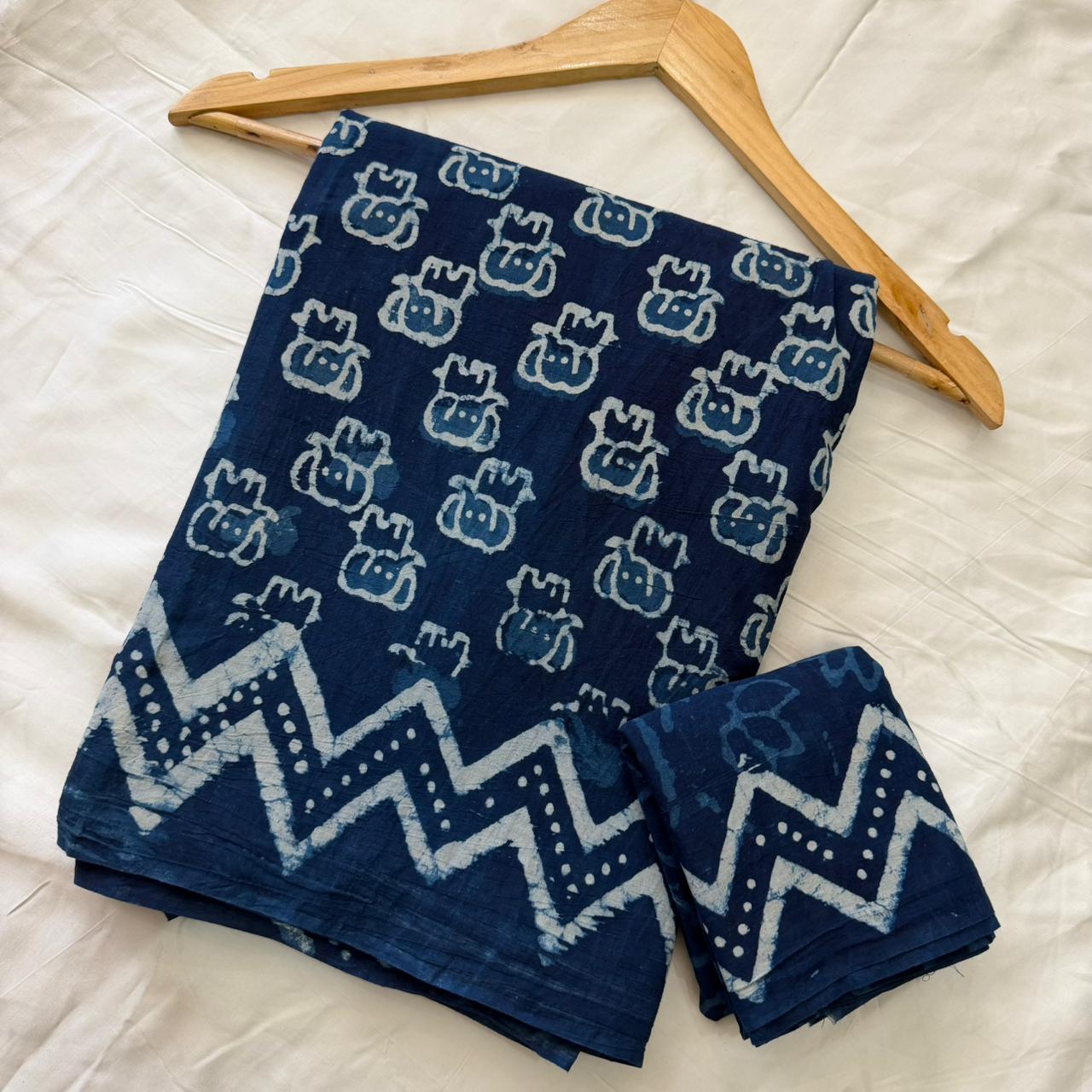 Pre-Order Bagru handBlock Print Cotton mulmul Sarees With Running Blouse
