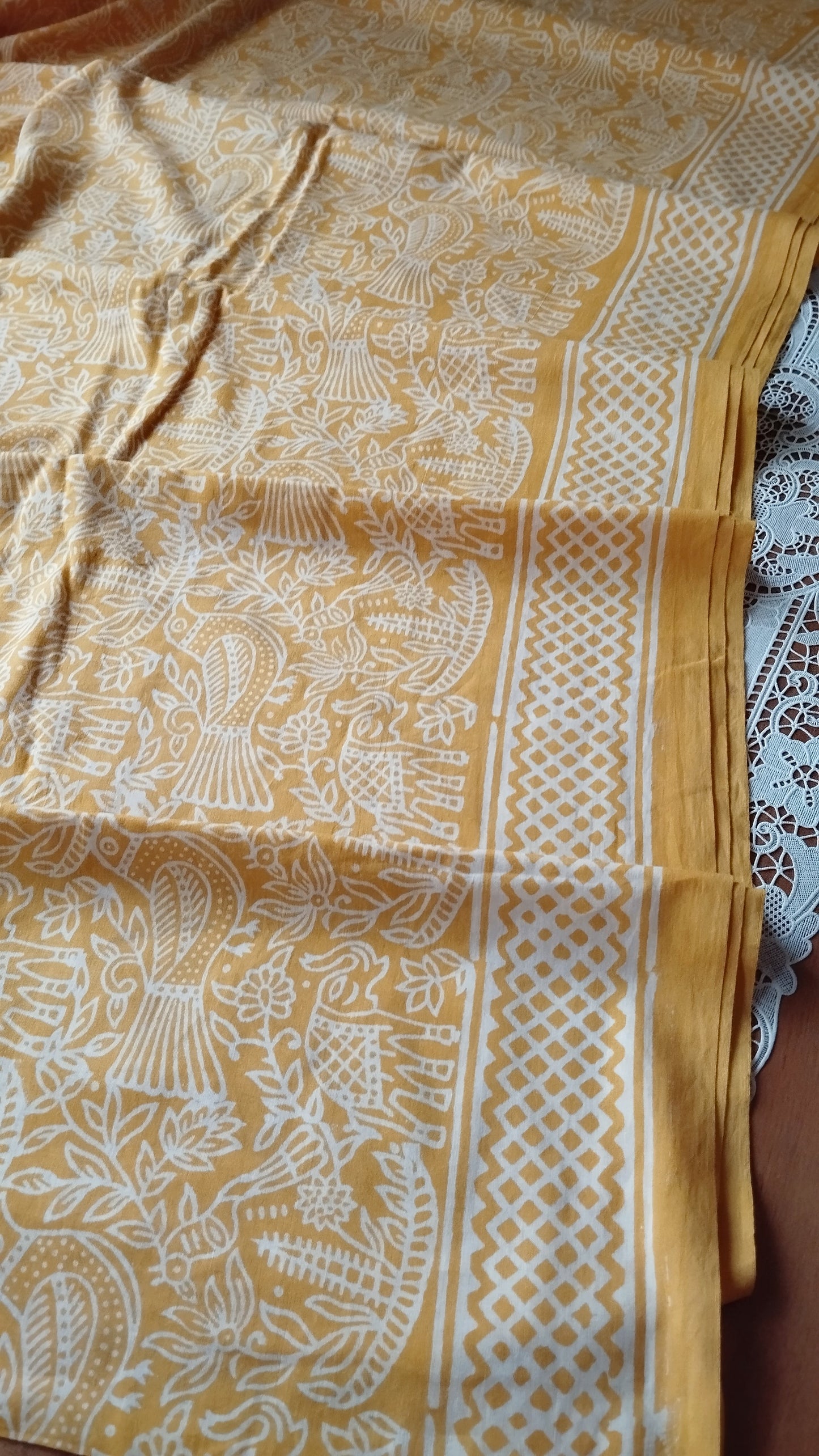 Soft hand printed premium mulmul cotton saree with blouse