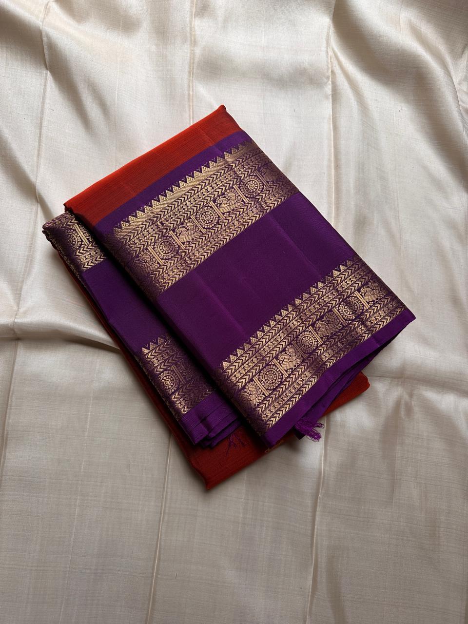 New arrival bridal & festival collection : Pure handloom Kanchipuram silk saree with retta border peacock design 2g gold jari