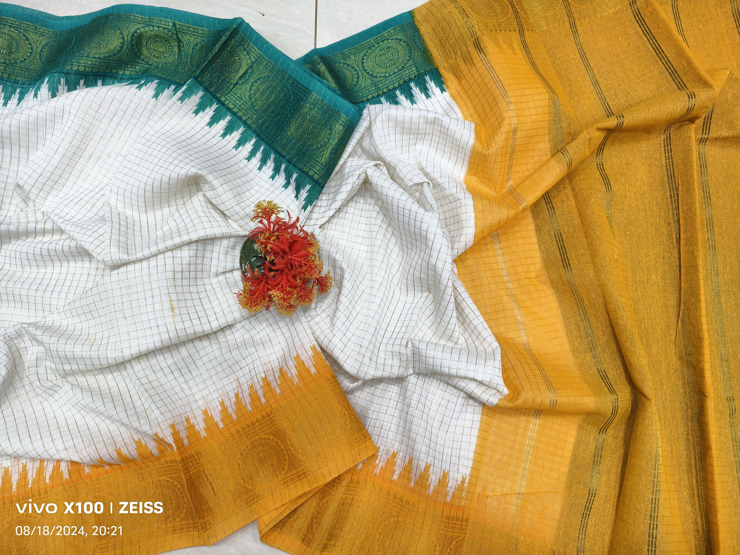 Exclusive Madurai Cotton Ganga Jamuna border with blouse