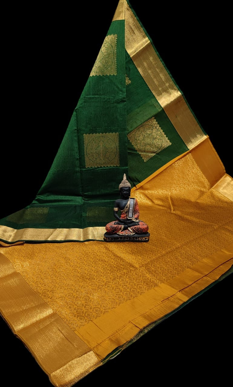 Pre-order Handloom Mercerized silk cotton sarees with all over chakra butta and korvai design.