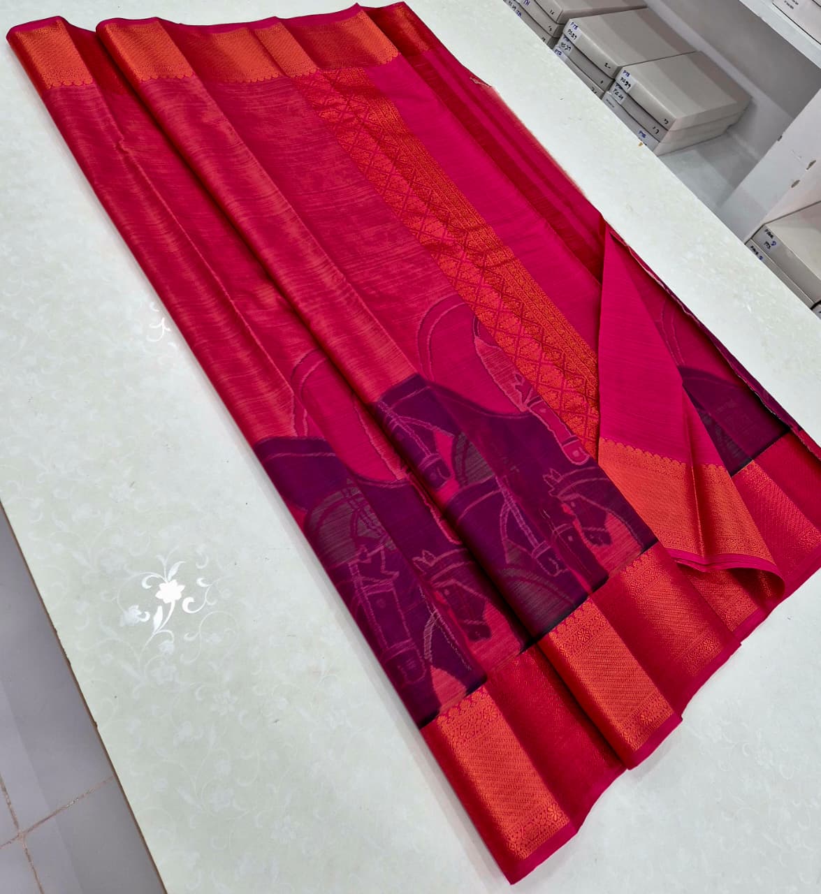 Kanjivaram mixed silk saree kalamkari design