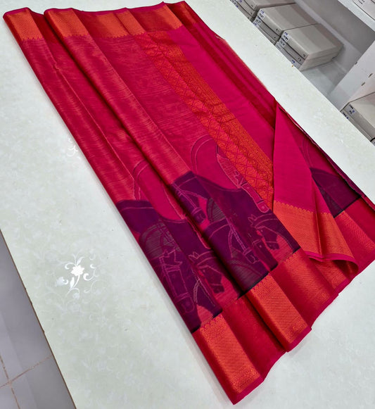 Kanjivaram mixed silk saree kalamkari design