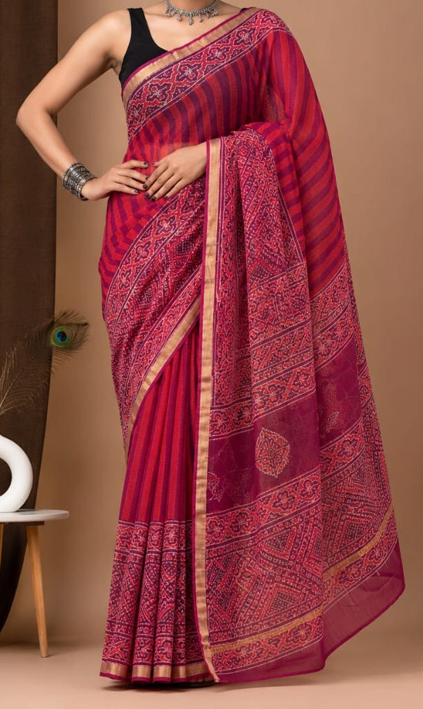 New Unique collection of Colourful Bagru Hand block printed kota doriya sarees with blouse