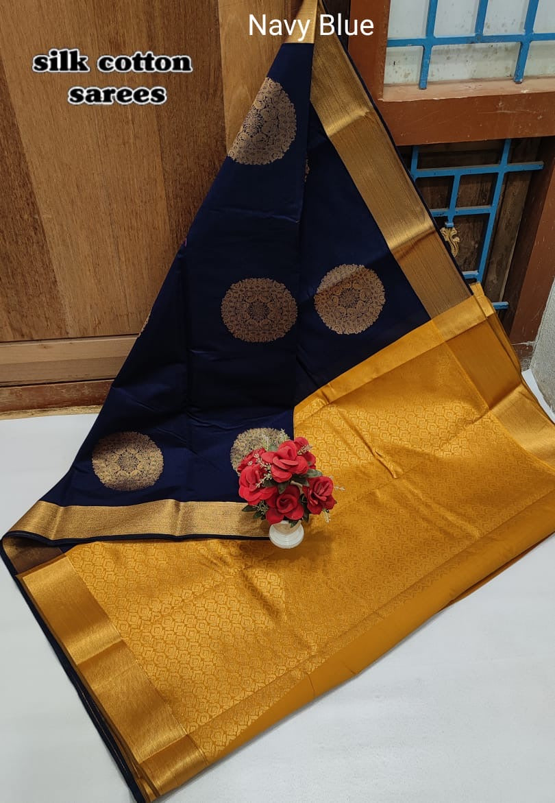 Pre-order Handloom Mercerized silk cotton sarees with all over chakra butta and korvai design.