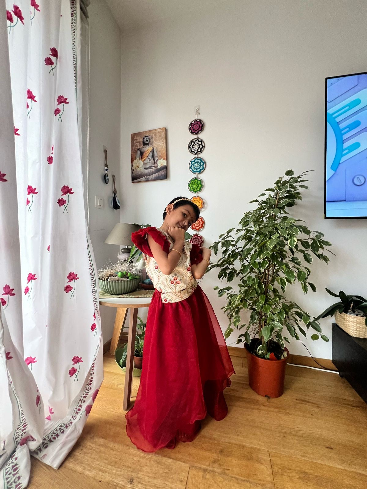 1 to 2 yrs : Cute & Pretty princess dress : Banarasi top with Organza Lehenga