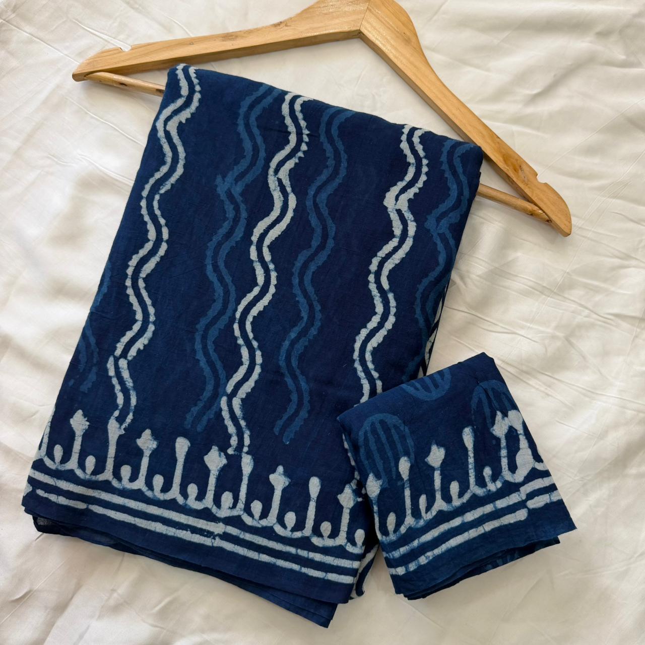 Pre-Order Bagru handBlock Print Cotton mulmul Sarees With Running Blouse